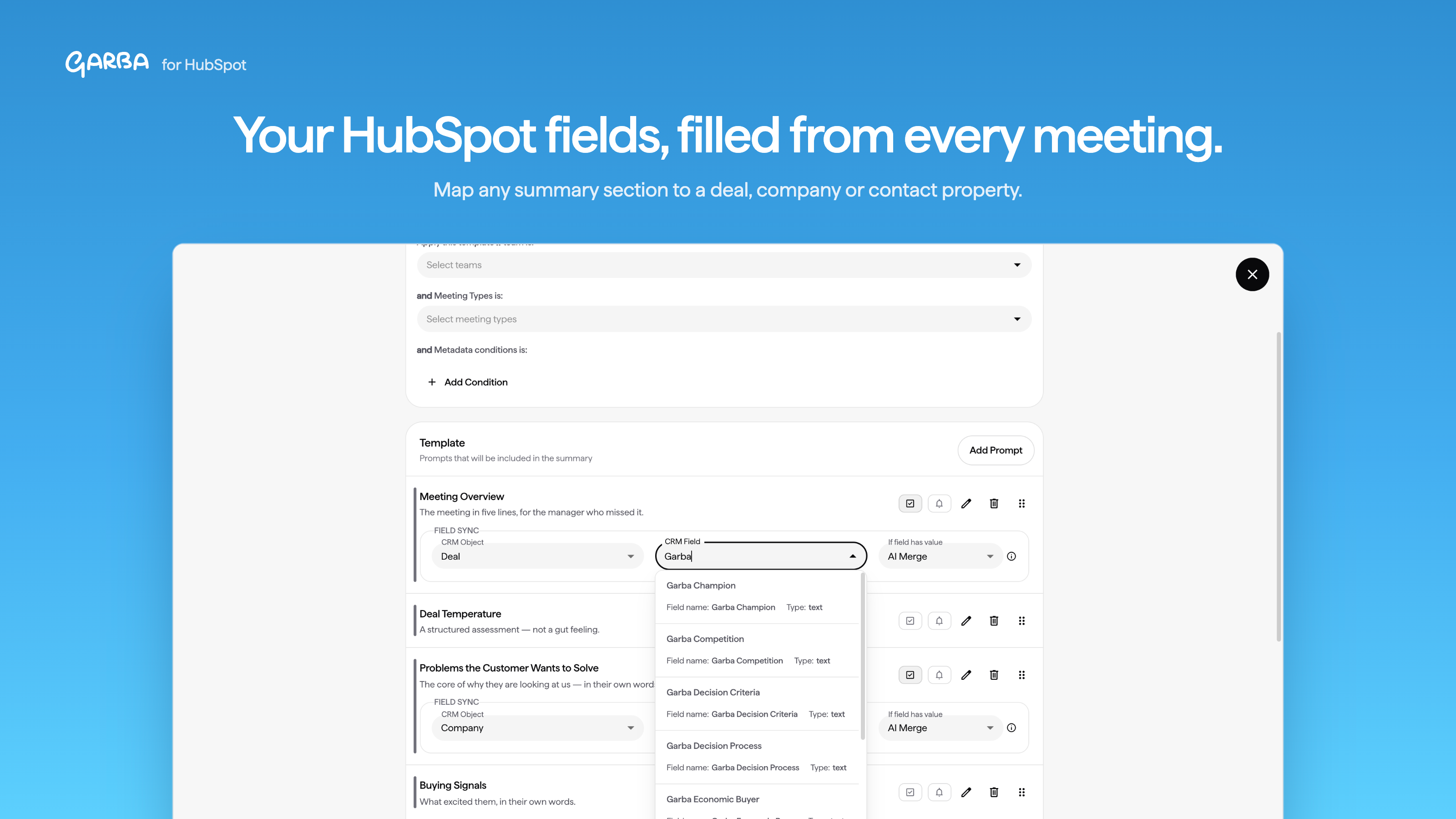 Przypisywanie sekcji podsumowania do właściwości transakcji w HubSpot
